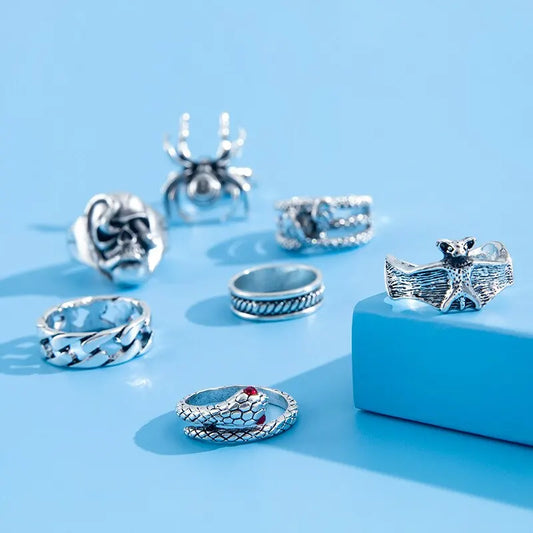 Gothic Skeleton Unisex Ring Set Punk Grunge Butterfly Frog Woman Man Jewelry Hip Hop Party Street Ring Accessories New Gift