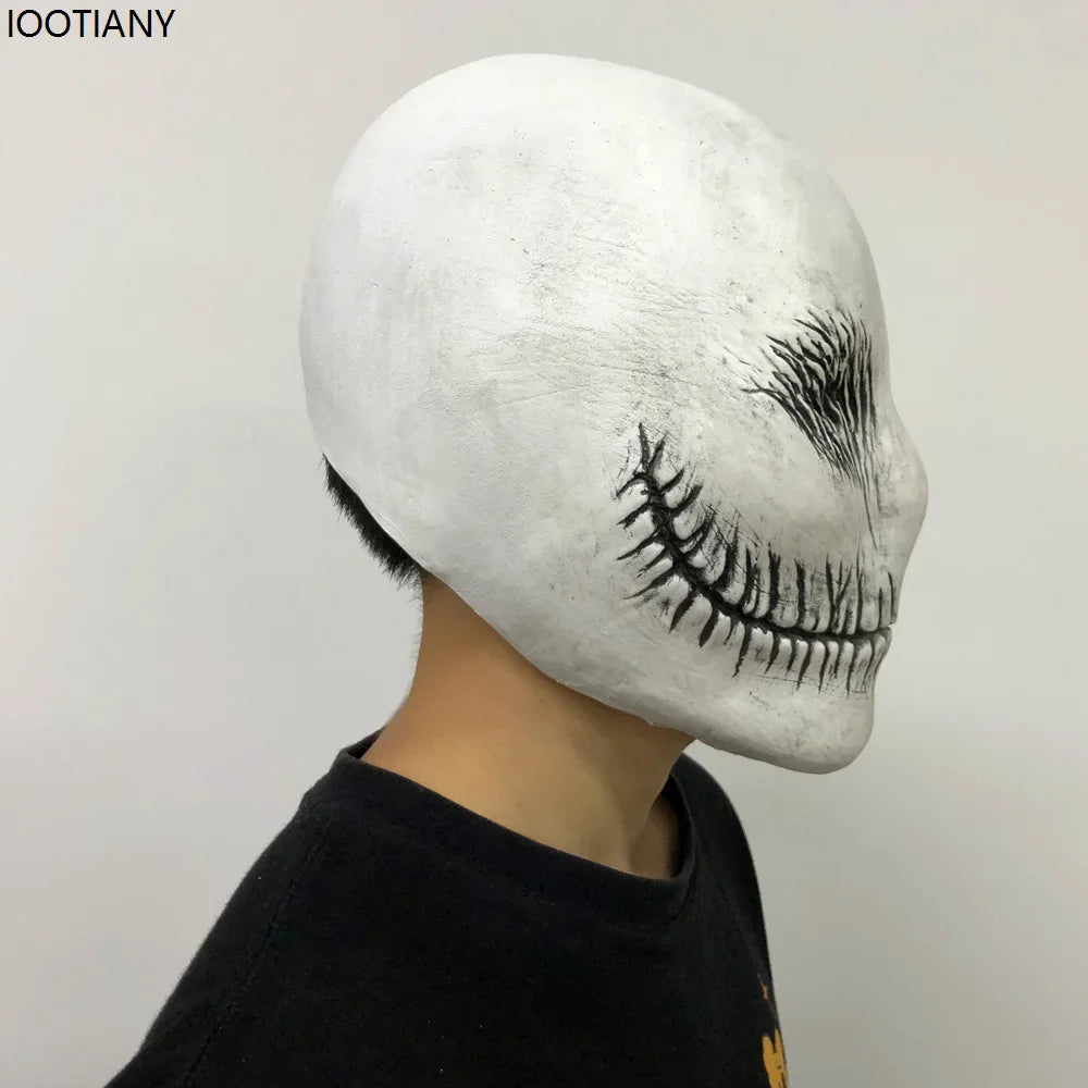 White Ghost Head Cover Adult Cosplay Skull Latex Mask Monster Demon Evil Smile Mask Carnival Horror Part Halloween
