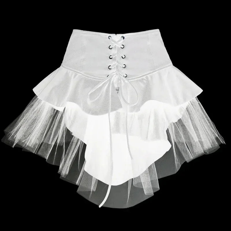 Steampunk Corset Overskirt Gothic Punk Skirt Women Halloween Party Carnival Cocktail Tulle Skirts