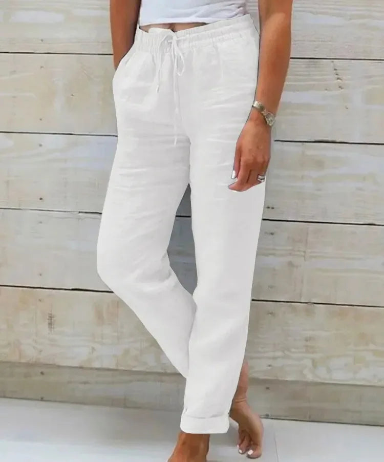 Cotton Linen Pants for Women High Waist Elastic Casual Trousers Streetwear Solid Female Clothes Loose Pencil Pants