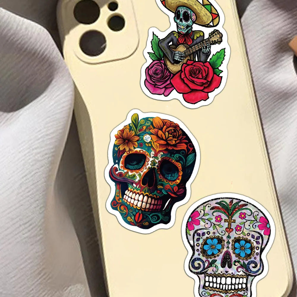 50PCS Cartoon Skull Scary Waterproof Decorative Stickers Day of the Dead Decorative DIY Stickers