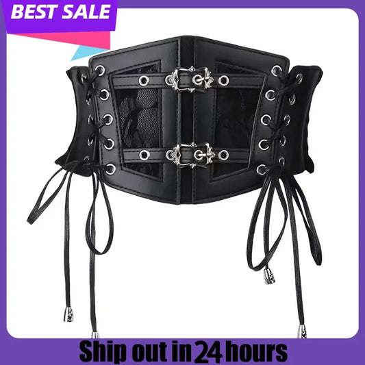 Retro Ladies Corset Belt Gothic Style Elastic Lace Pin Buckle Cummerbund Tie Rope Punk Accessory for Women Shirt Dress Belt