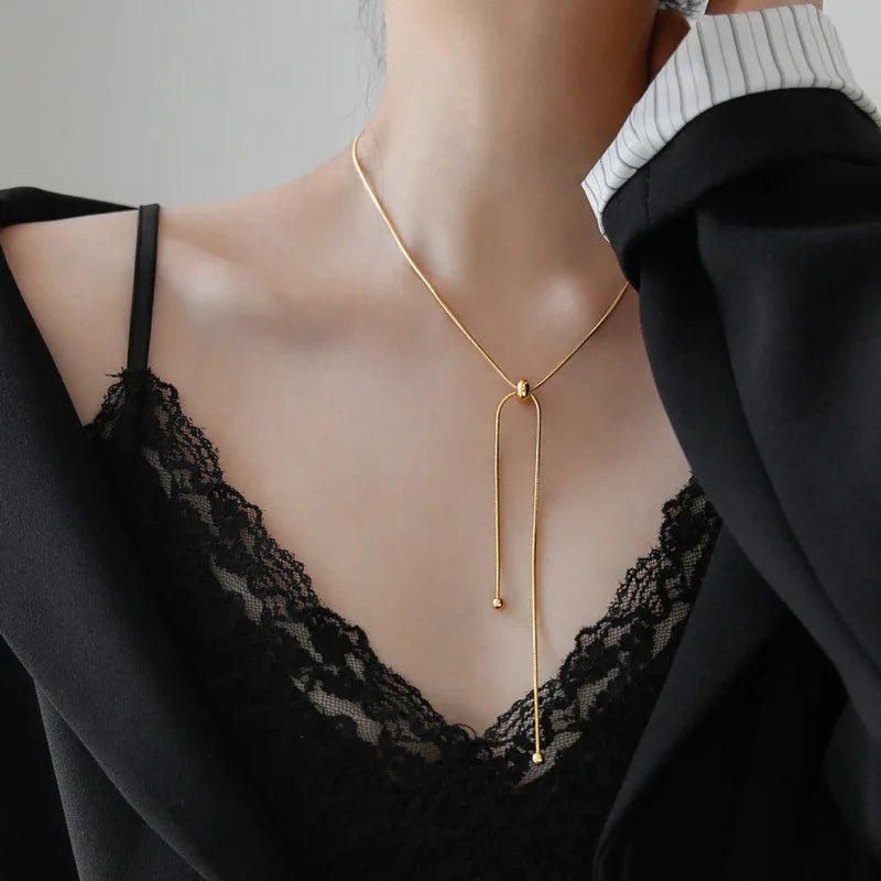 Stainless Steel Retro Creative Unique Design Adjustable Necklace Female Fashion Simple All-match Gold Clavicle Chain
