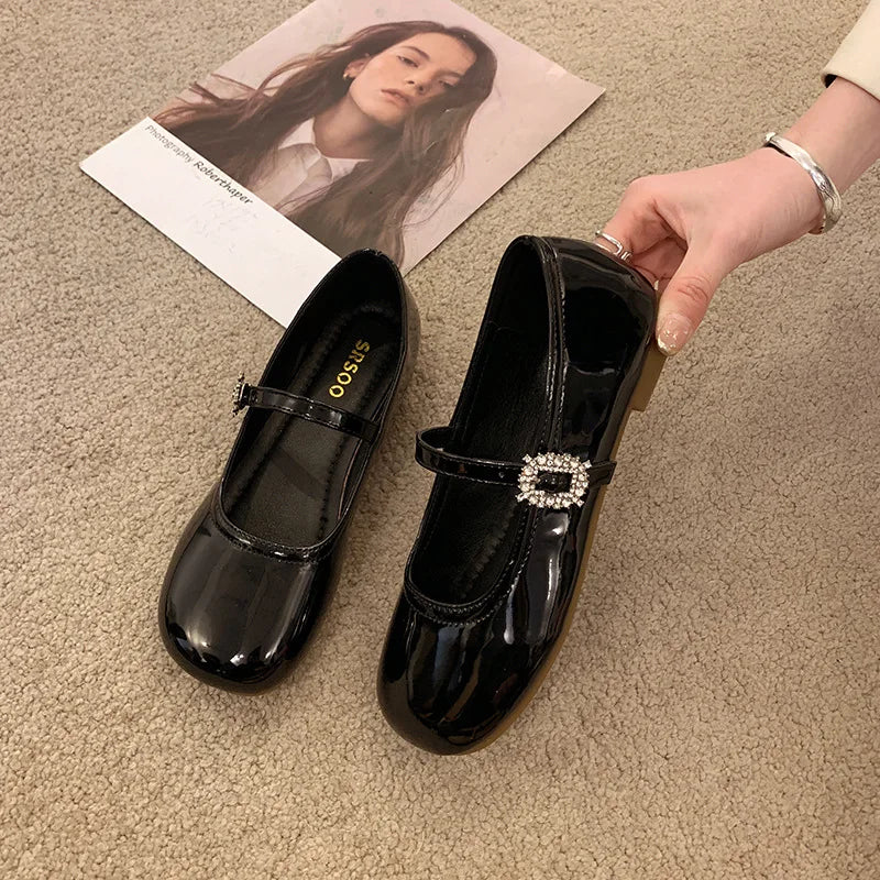 French Style Women's Mary Jane Shoes Spring and Autumn New Fashion Elegant Shallow Mouth Low Heel Dress Shoes Zapatillas Mujer