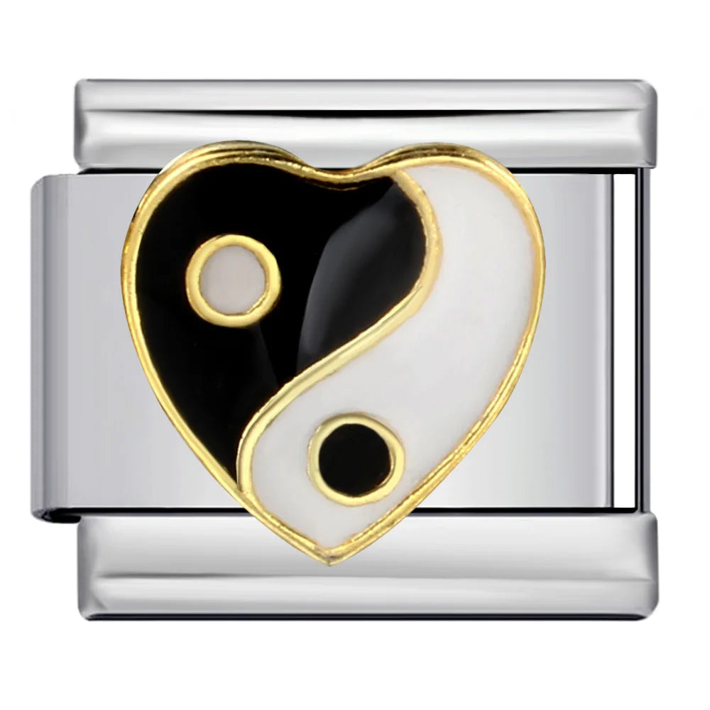 Fashion Charm Italian Links Fit 9mm Stainless Steel Women Men Jewelry DIY Making Black Element Elves Ghosts Love Heart Bracelet