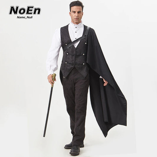 Steampunk Shawl Half Shoulder Cape with Belt Black Shawl Cape Medieval Halloween Costume Men and Women Can Perform Stage Perform