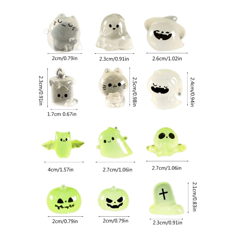 Set of 48 Glowing Halloween Miniature Charm Eerie Miniature Resin Halloween Decorations for Microcosmic Garden Scenes