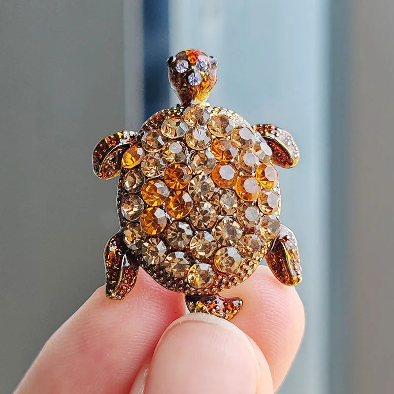 Vintage Rhinestone Cute Cartoon Turtle Animal Brooches For Women Men Clothing Accessories Brooch Pins Charms Jewelry Gifts