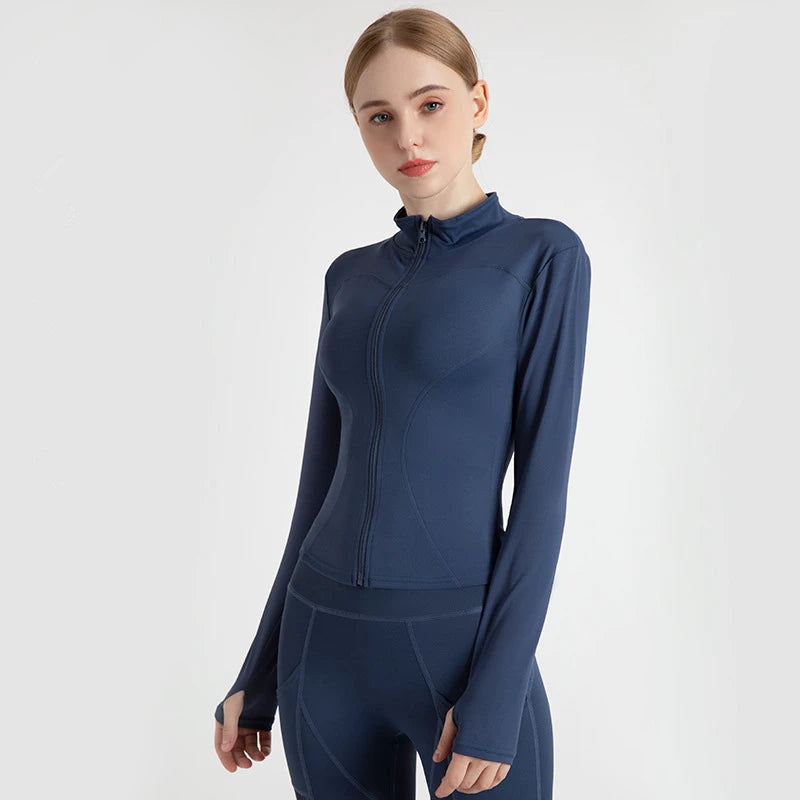 New Yoga Coat Short Sports Jacket WOMEN'S Fitness Clothes Slimming Body Sculpting Zipper Yoga Jacket