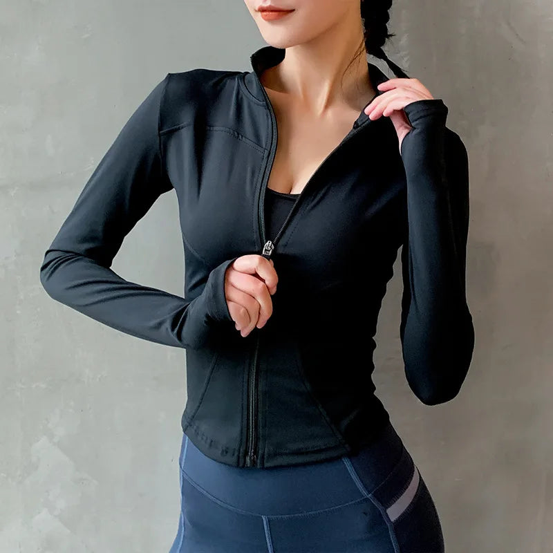 New Yoga Coat Short Sports Jacket WOMEN'S Fitness Clothes Slimming Body Sculpting Zipper Yoga Jacket