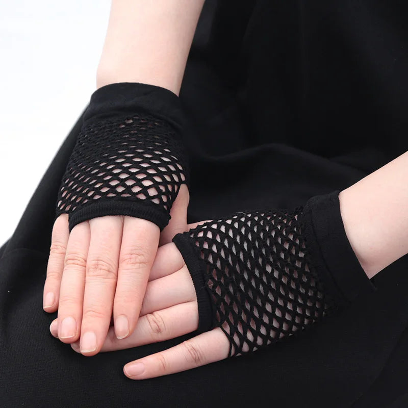 Womens Hollow Out Gloves Short Fishnet Net Gloves Fingerless Mesh Gloves Punk Rock Night Club Party Arm Warmer Mittens
