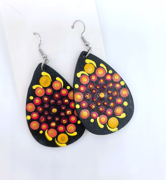Hand-painted Dot Mandala Earrings