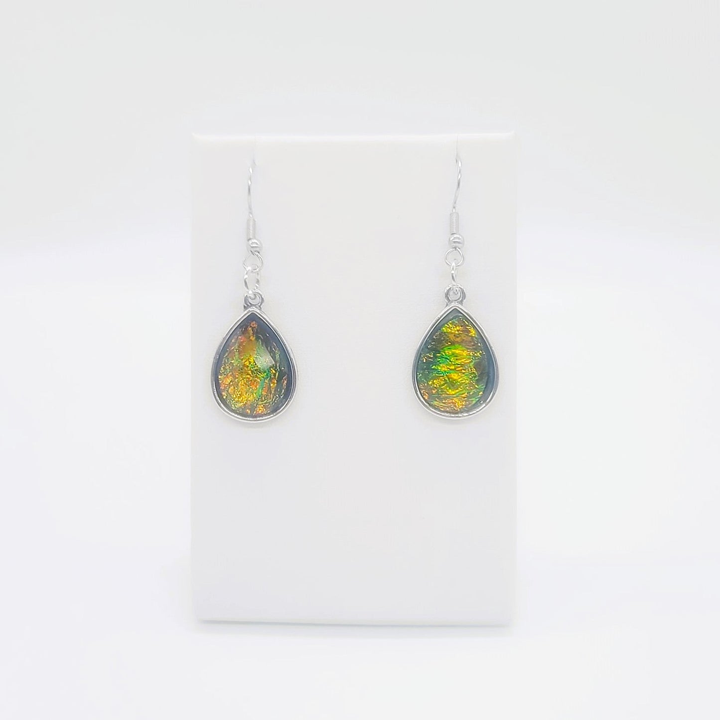 Black Opal (like) Sparkle Teardrop Pendant Earrings