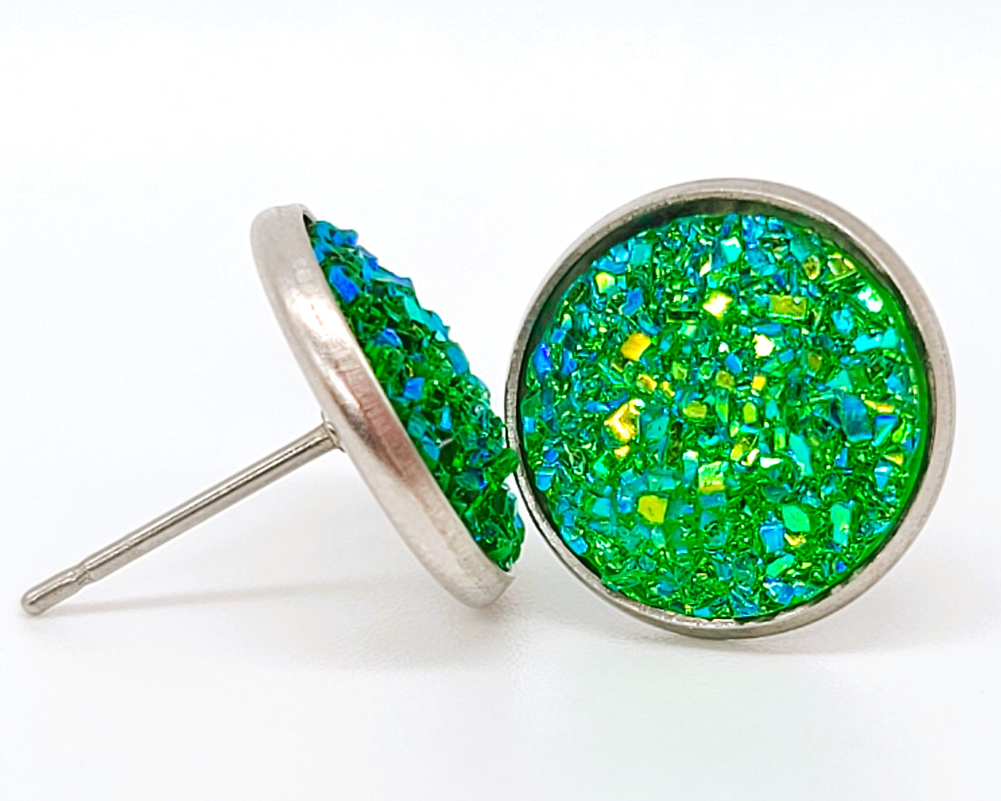 Handcrafted Iridescent Druzy Stone Post Earrings