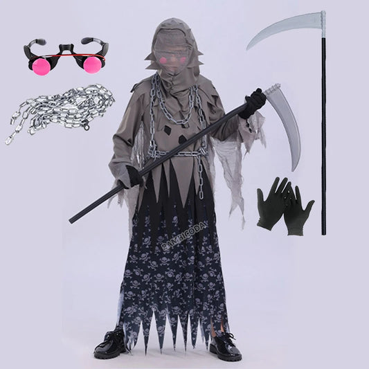 Ghost Dementors Cosplay Costume For Girls Kids Gothic Horror Zombie Tattered Hooded Capes Day Of The Dead Party Cloak