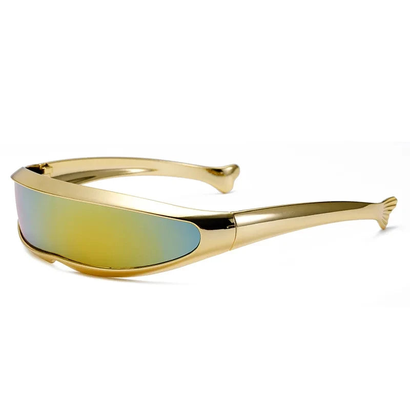 Futuristic One-piece Mirror Personalized Electroplated Sunglasses Women Men Y2K Steampunk Goggles Rave Party Glasses UV400