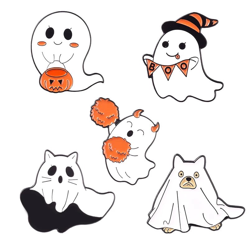 3-6 Pcs/Set Goth Enamel Pin Ghost Black Cat Moth Witch Punk Brooches Horror Snake Badges Lapel Skeleton Jewelry Gifts Halloween