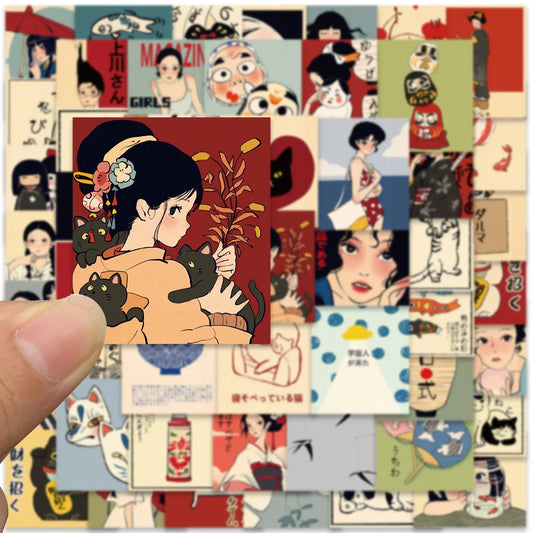 50pcs Classic Japanese Style Cartoon Culture Stickers For Laptop Water Bottle Luggage Notebook Waterproof Vinyl Decals