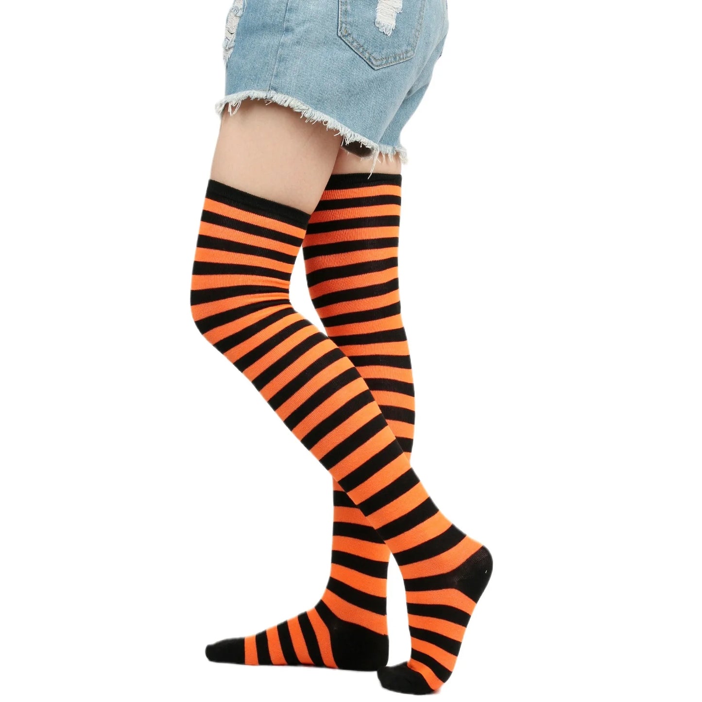 Women Socks Thigh High Overknee Striped Stockings Thin Socks Daily Wearing