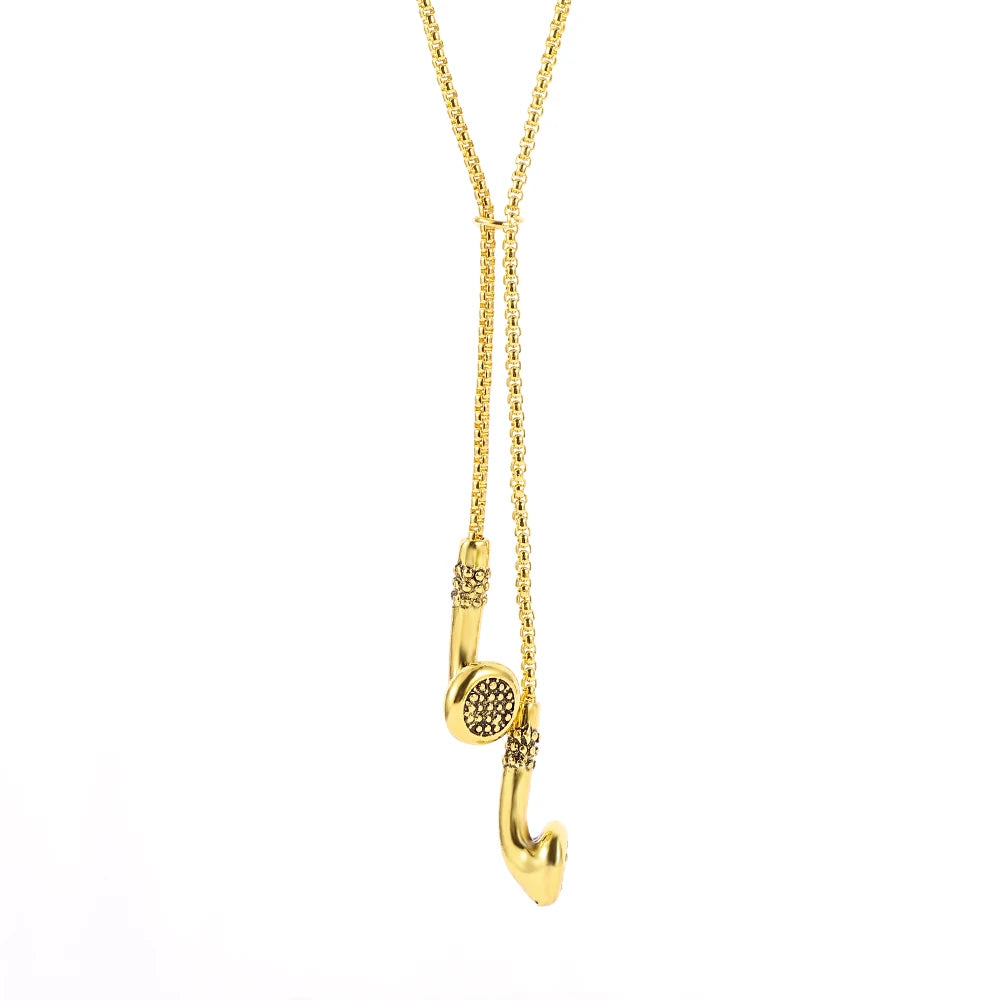 Fashion Necklace Hip-hop Kirsite Music Headphones Earbuds Pendant Metal Men Clothing Accessories Necklace