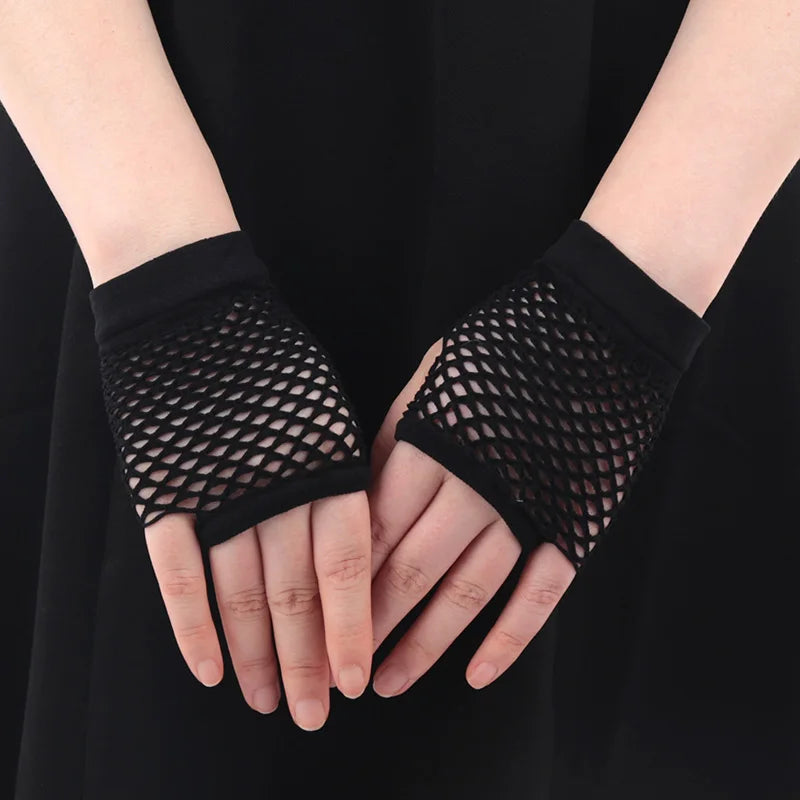 Womens Hollow Out Gloves Short Fishnet Net Gloves Fingerless Mesh Gloves Punk Rock Night Club Party Arm Warmer Mittens