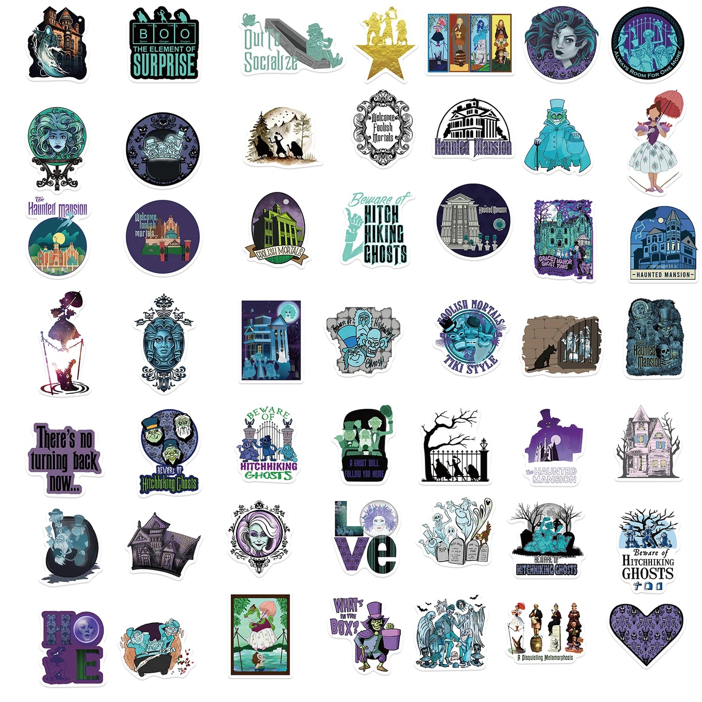 50PCS Haunted Mansion Scrapbook Stickers DIY Diary Laptop Luggage Skateboard Graffiti Decal Fun Stylish Classic Toys
