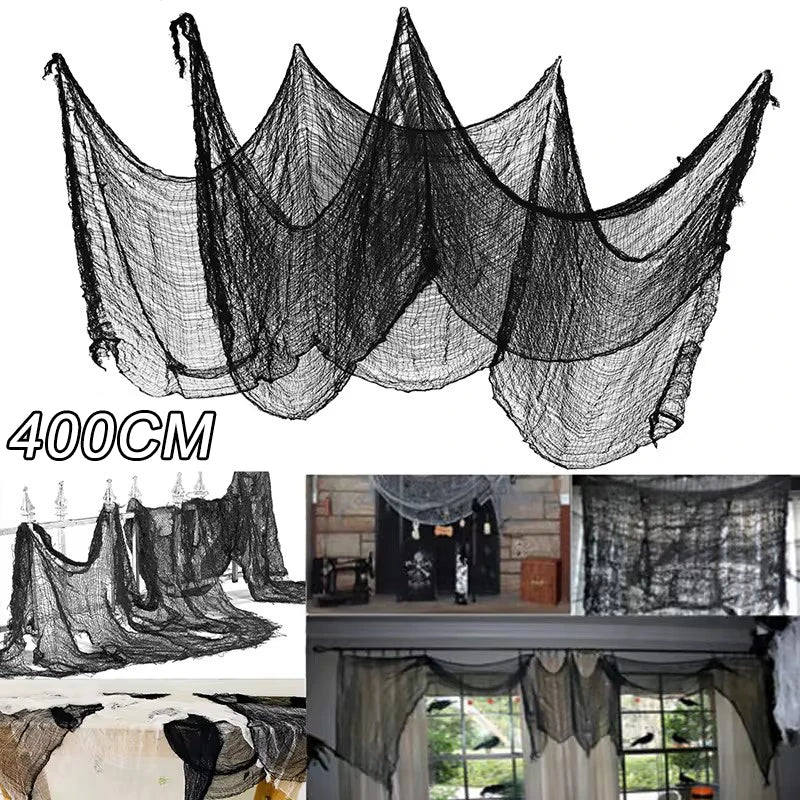 400cm Black Gauze Horror Haunted Houses Decor Black Creepy Cloth Party Home Doorway Wall Gauze Terror Scene Props Halloween
