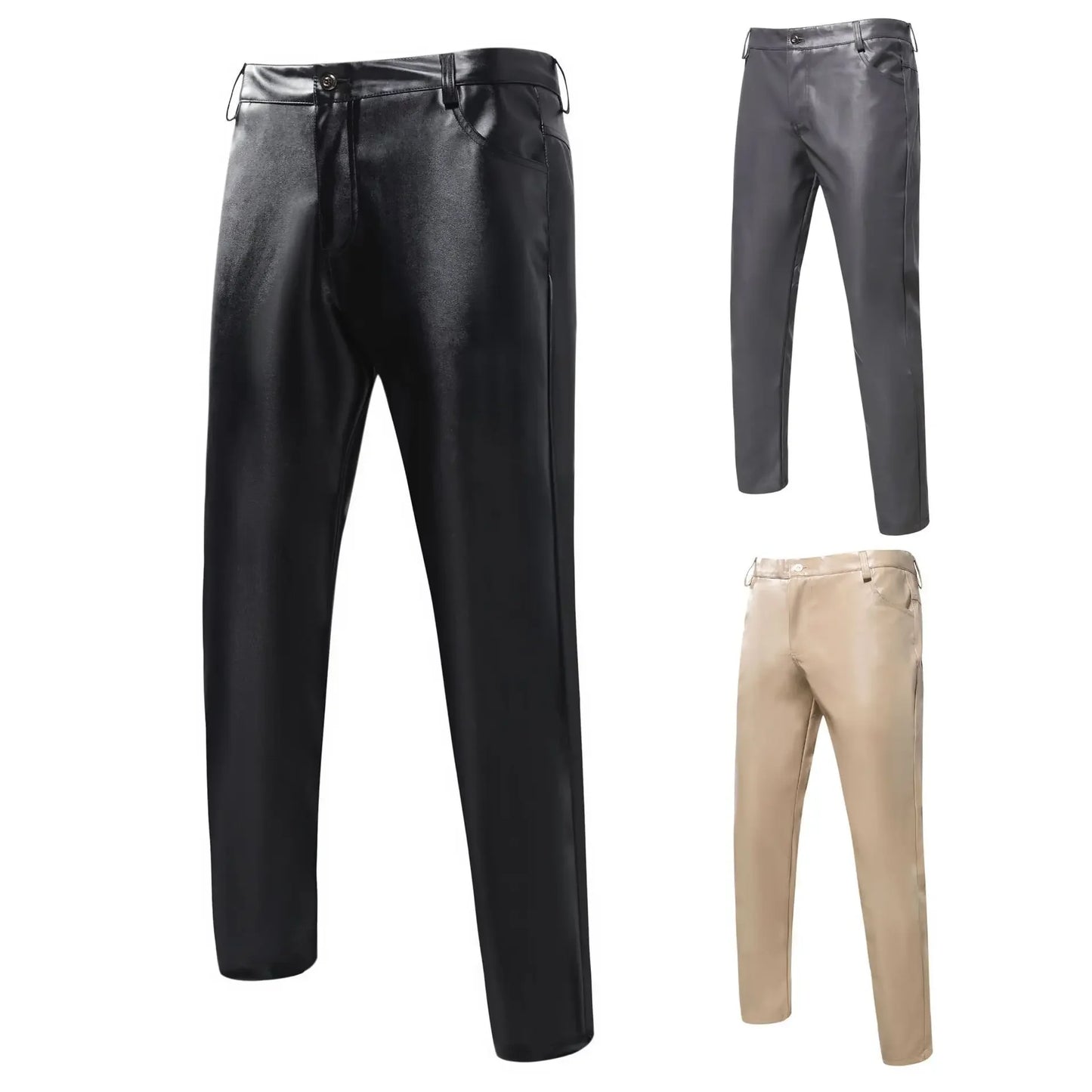 PU Leather Pants Men Steampunk Vinatge Pan Stage Trousers