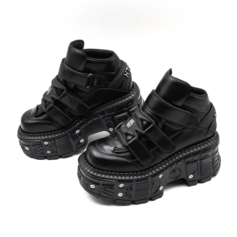 2025 New Punk Style Women Shoes Gothic Ankle Rock Boots Lace-up Heel Height 9CM Platform Shoes Woman Metal Decor Woman Sneakers