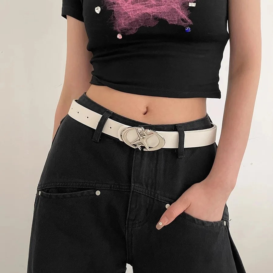 Women Belt Punk Star Buckle Belt Design Cross Metal Vintage Gothic Men Women Y2K Belt Pu Leather Waistband Pants Jeans Lady Belt