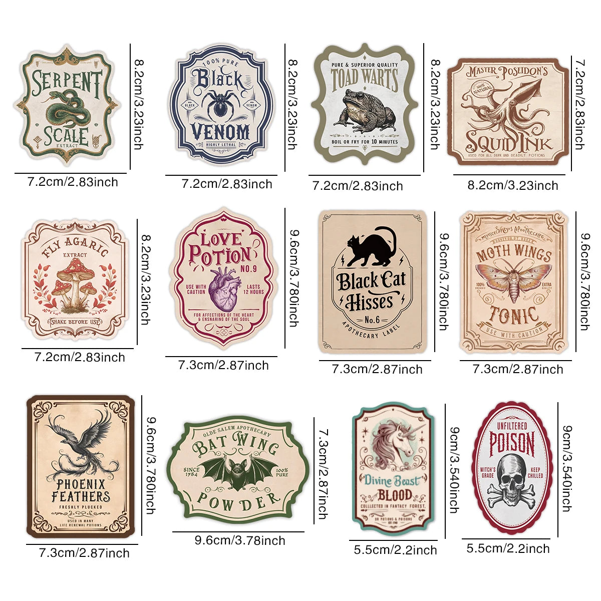 12pcs Irregular Potion Wine Bottle Labels,Apothecary Stickers For Spooky Party,Ideal For Haunted House Bar Decor Gift Halloween