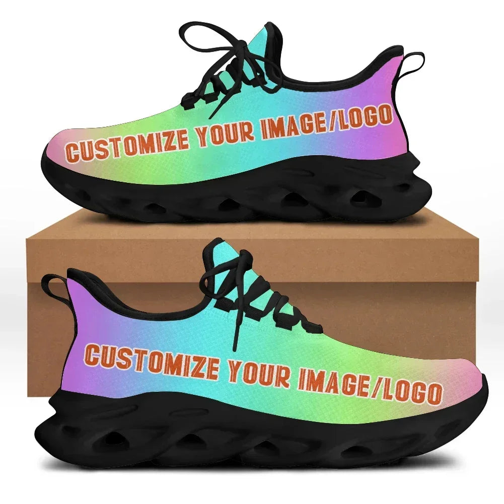 Custom Breathable Air Cushion Sneakers Gothic Skull Pattern Mesh Running Shoes for Women Mens Light Lace-up Zapatillas