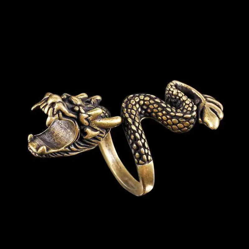Jisensp Gothic Punk Dragon Ring Men Retro Viking Animal Adjustable Finger Rings for Women Personality Magical Cool Jewelry Gift