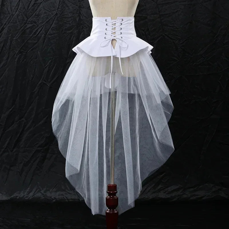 Steampunk Corset Overskirt Gothic Punk Skirt Women Halloween Party Carnival Cocktail Tulle Skirts