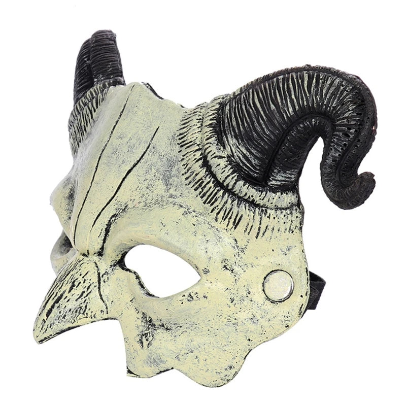Demon Mask Horns Devil Half Face Mask Party Cosplay Horror Monster Masquerade Scary Haunted House Props PU Mask Decor Halloween