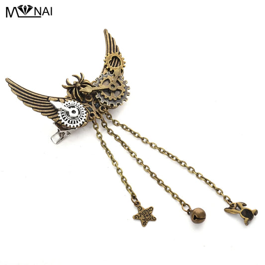 Girls Punk Gear Wings Hair Clip Gothic Steampunk Hairpin/Brooch Vintage Lady Headwear Accessories