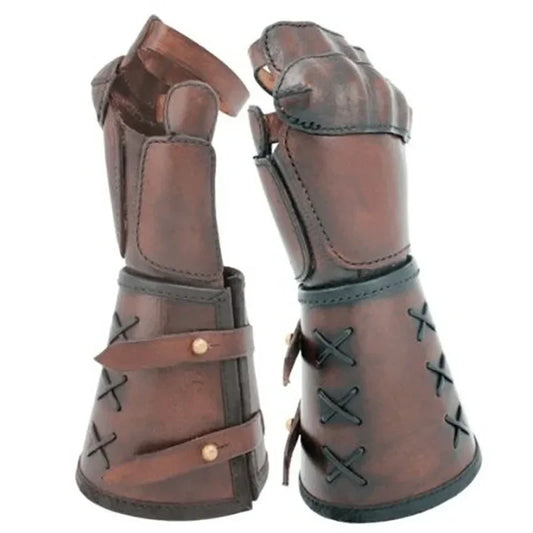 Armor Gloves Wide Cuffs Bracers Men Steampunk Warrior Gauntlet Renaissance Knights Templar Leather Lace-up
