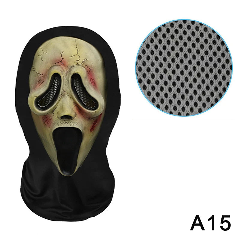 Eerie Ghost White Mask, Halloween Skull Face Costume Accessories, Party Props for Horror Cosplay Masquerade for Adults