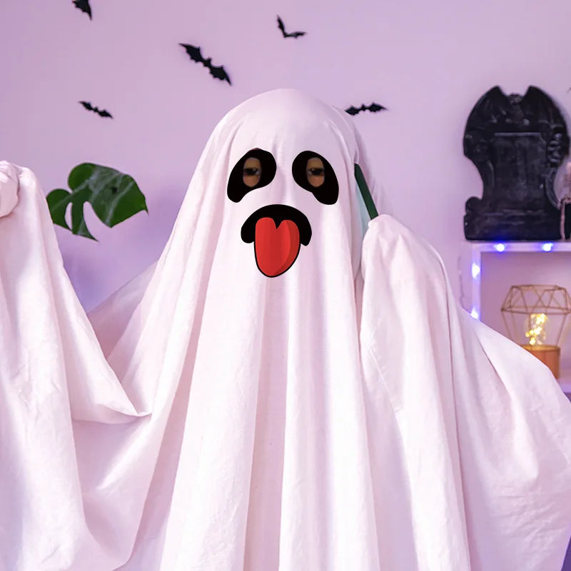Ghost Costumes White Long Cape Horror Outfits Cloak with Ghost Face Children Adult Fancy Robe Halloween