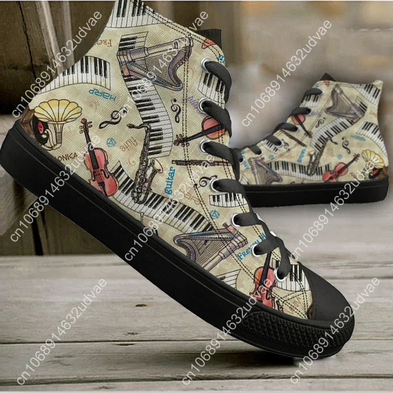 High Top Men's Shoes Tribal Skull Design Comfortable White Sole Shoes Gothic Day Of The Dead Skull Canvas Sneaker