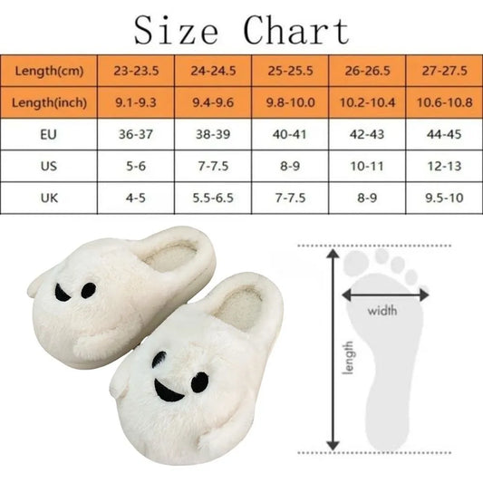 Soft Ghost Slippers Silent Warm Plush Slippers Non-Slip Thick Sole Winter Fluffy Slides Couples Halloween