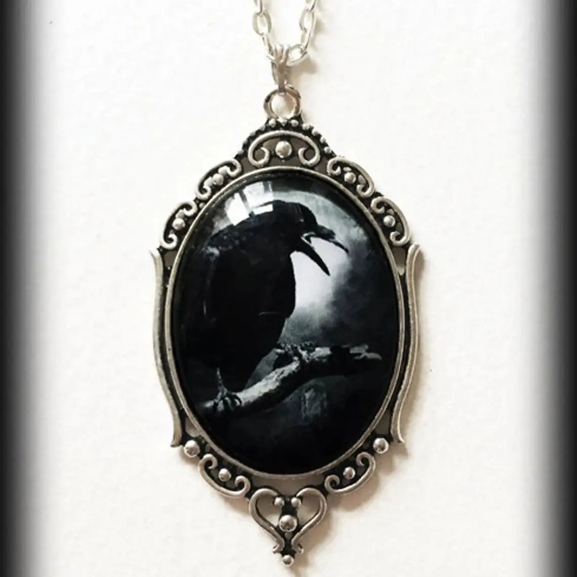 Gothic Crow Forest Charm Necklace Cross Crow Pendant Necklace Mystic Witch Jewelry Gift Accessories Rope Chain Goth Crow Choker