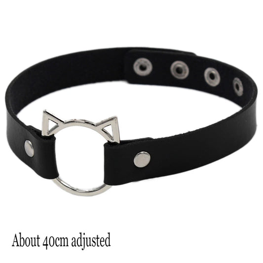 Pink Gothic Chain Necklace Leather Choker Party Punk Chokers Collar Goth Necklaces Women Black PU Kawaii Witch Rave Jewelry
