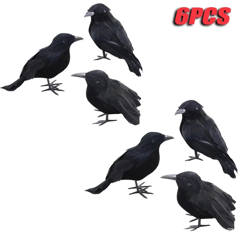 1-6PCS Black Feather Crow Spooky Mock Bird Prop for Haunted House Party Horror Scene Animal Decor Use Halloween