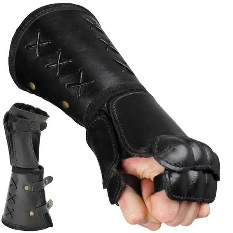Armor Gloves Wide Cuffs Bracers Men Steampunk Warrior Gauntlet Renaissance Knights Templar Leather Lace-up