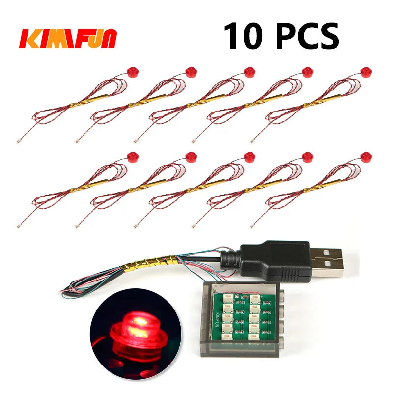10PCS 0.8mm Pin RGB LED Building Blocks USB Lamp DIY Street Light City Electric Decorate 1X1 Brick Toy Compatible All Brands