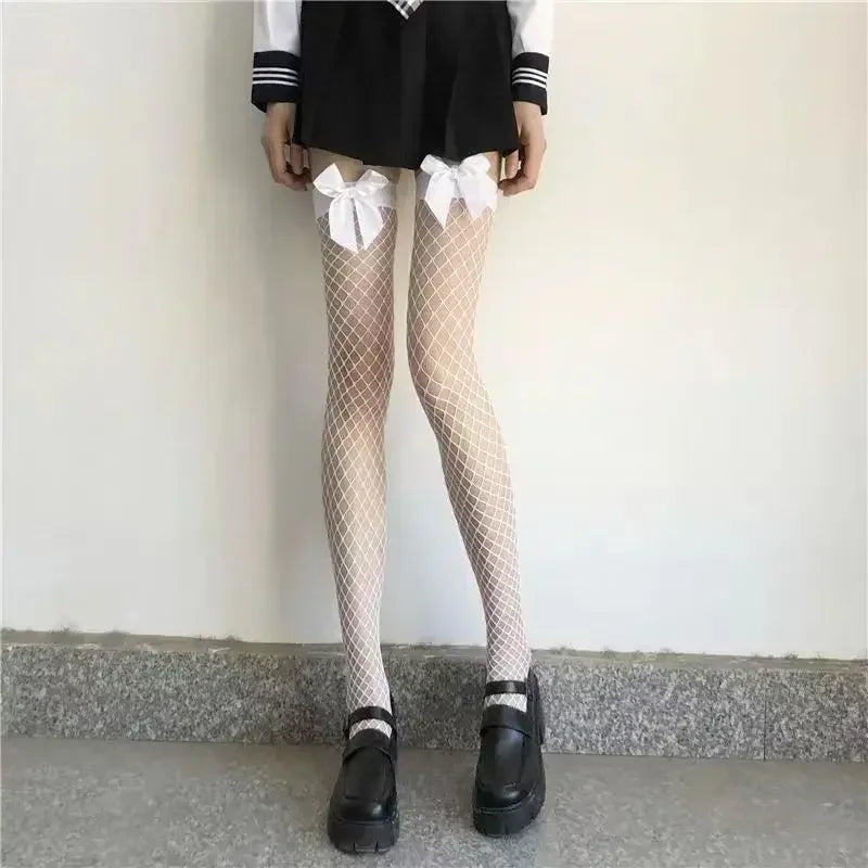 Red Edge New Over The Knee Long Socks Gothic Lace Transparent Thigh High Stockings Women Punk JK Thin Silk Solid Hosiery