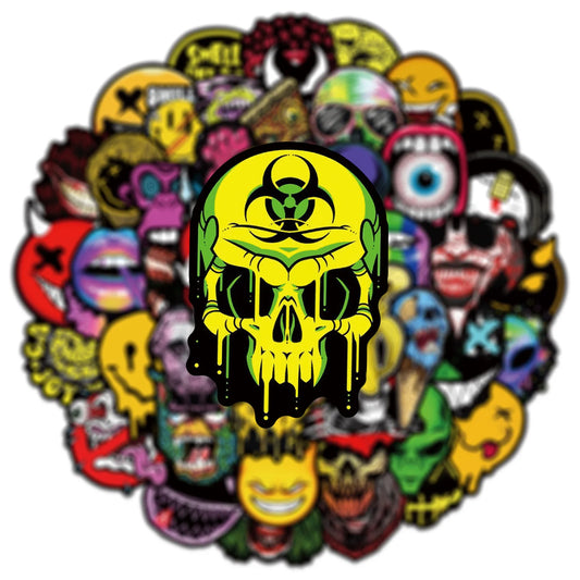 50PCS Horror Ghost Face Graffiti Stickers DIY Scooter Trolley Box Car Motorcycle Helmet Waterproof Sticker Toy Halloween