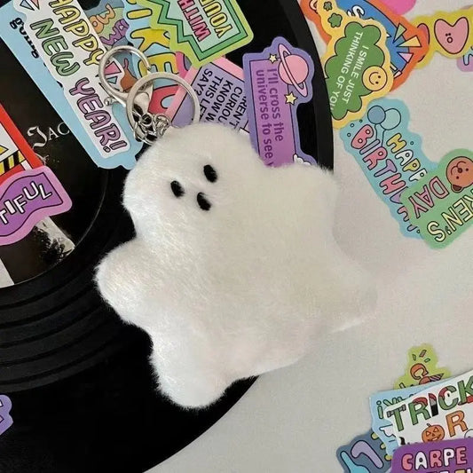 IFYOUOO Cute White Ghost Bagchain School Bag Pendant Plush Hanging Accessories Creative Doll Keychain Children's Gift