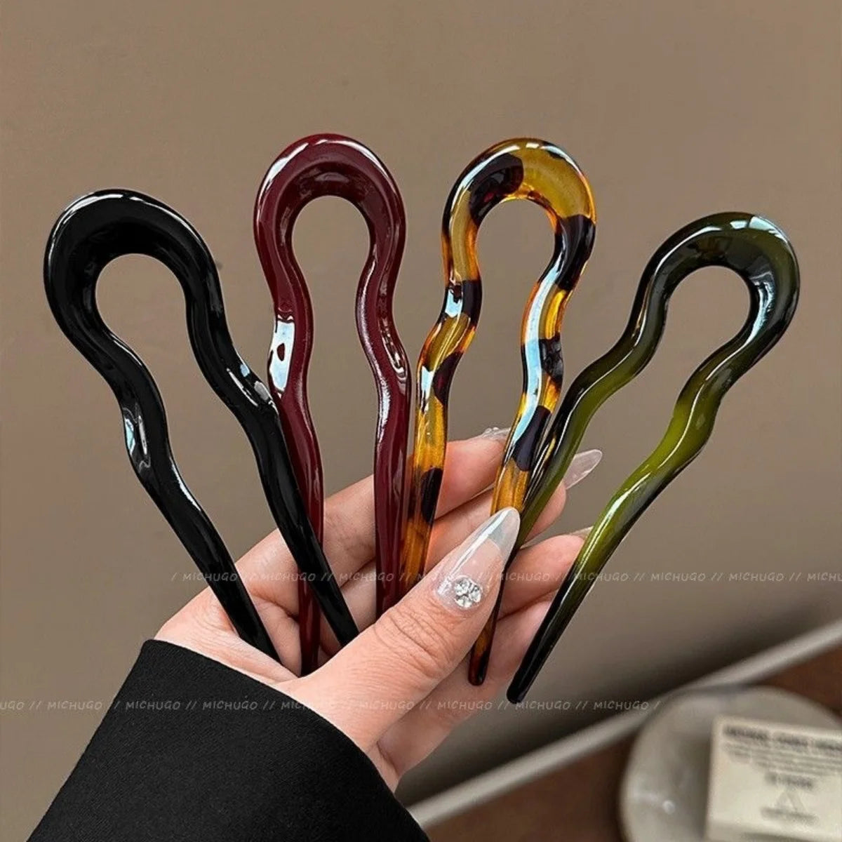 U-Shaped Hair Fork Fashion Tortoiseshell Acetate Hairpin Geometric Design Headwear Hair Sticks Women Girls